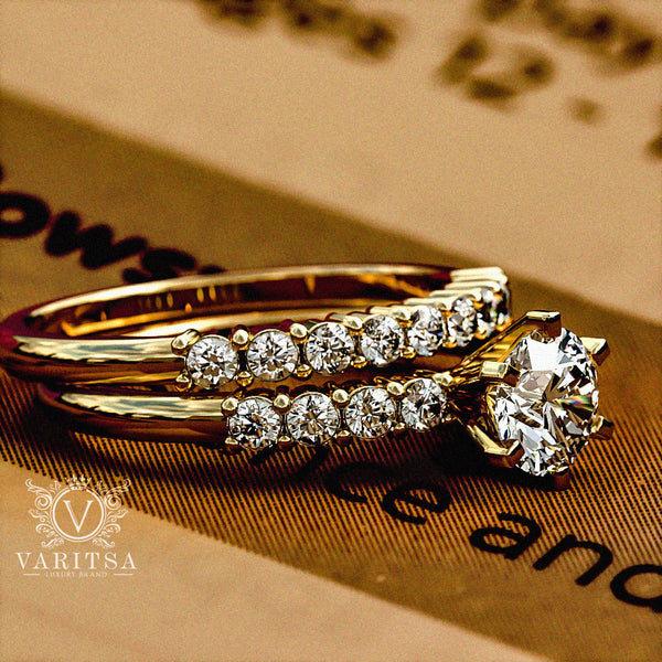 1.36ct Round Diamond Gold Bridal Set - 01US91